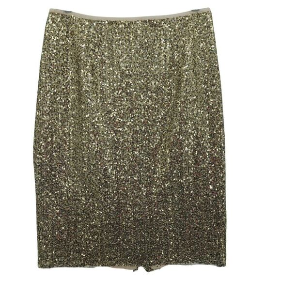 Chico's Gold Sequin Pencil Skirt S Back Zip Polyester - Picture 1 of 12